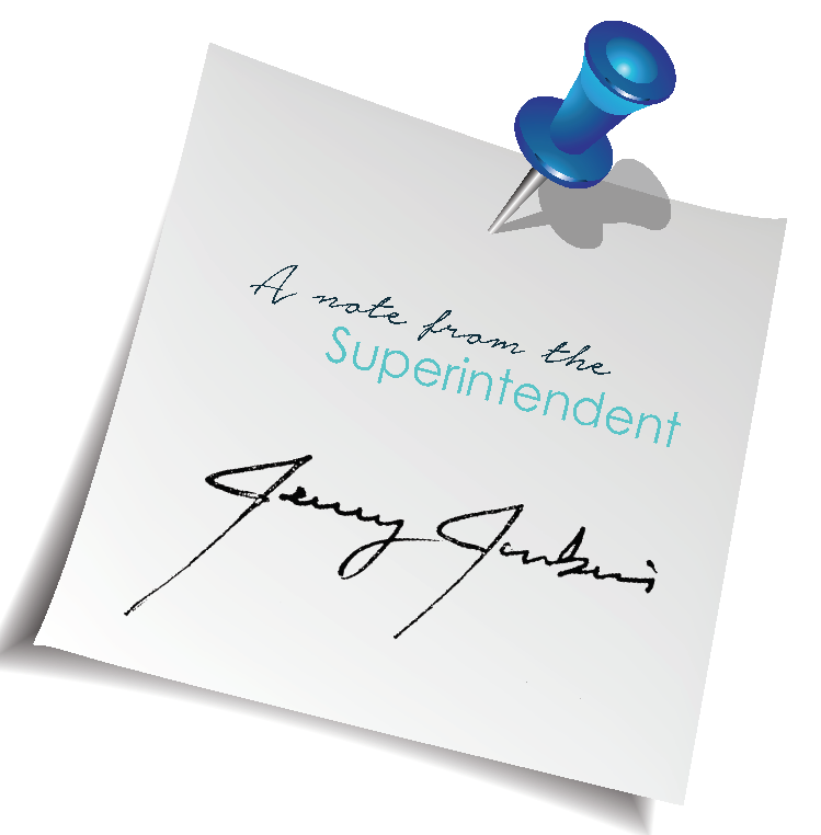 A note from Superintendent Dr. Jerry Jenkins with signature.