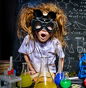 Funny student doing science experiments