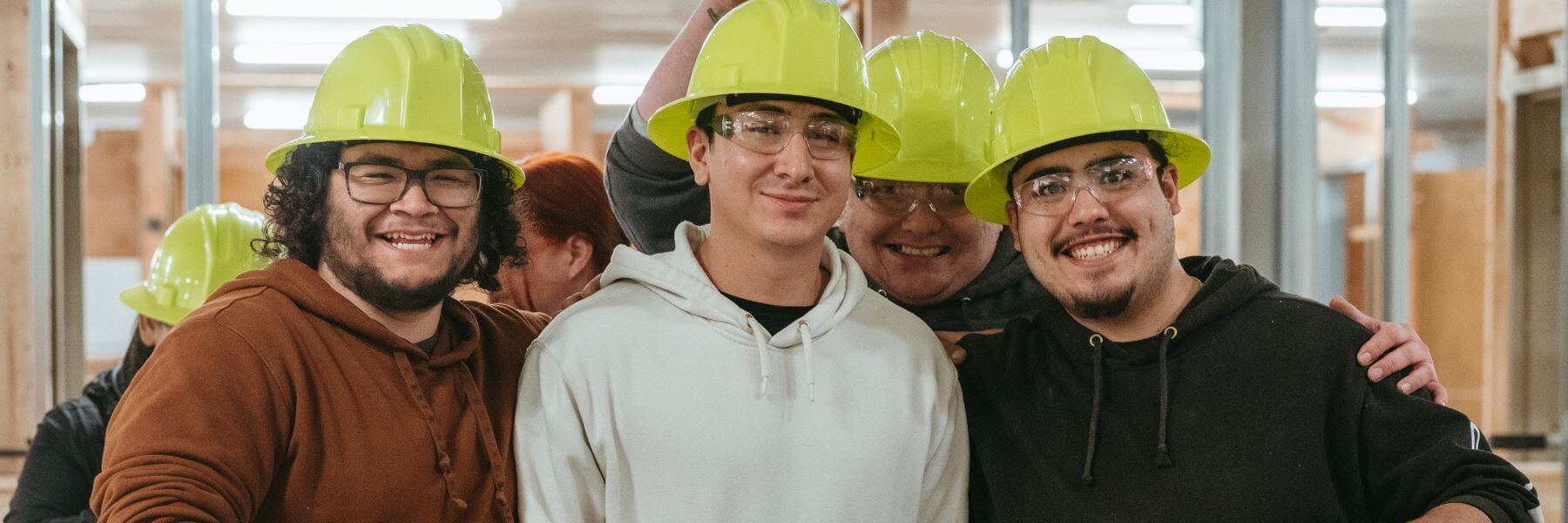 Highschoolers in hard hats at the WAVE tour