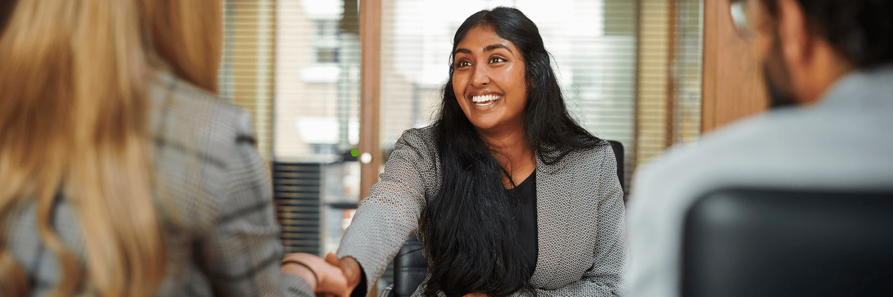 A woman takes part in a job interview